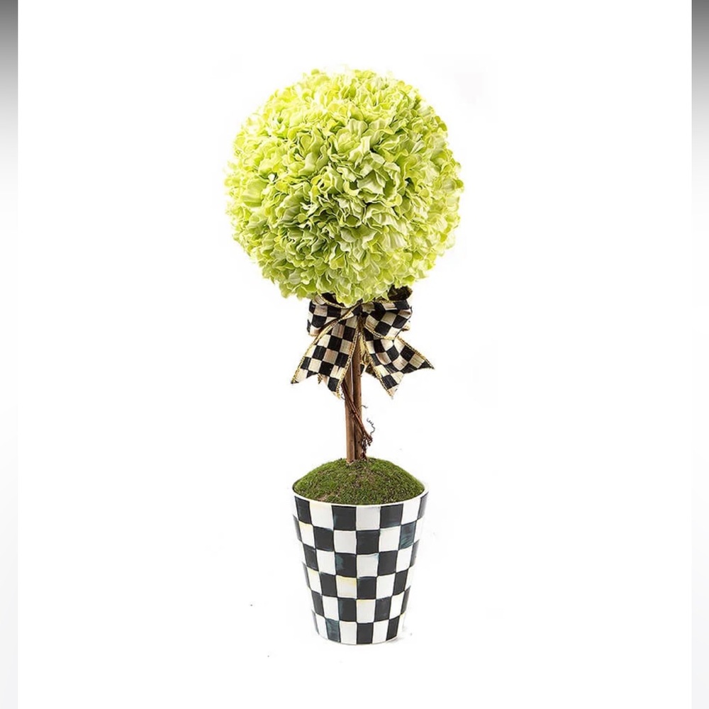 MacKenzie-Childs Faux  florabunda Floral Topiary with Checkered bow, 21 inch